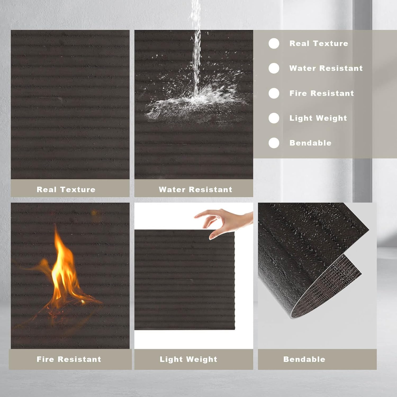 3D Wall Panels - 4PCS 47.2"x23.6" Faux Stone Wall Covering - MCM Modified Clay Material for Home Art, Accent Brick, Modern Exterior/Interior Decoration, Covering 31 sq.ft Texture Black