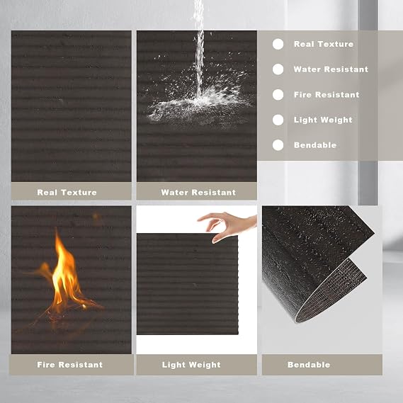3D Wall Panels - 4PCS 47.2x23.6 Faux Stone Wall Covering - MCM Modified Clay Material for Home Art, Accent Brick, Modern Exterior/Interior Decoration, Covering 31 sq.ft Texture Black