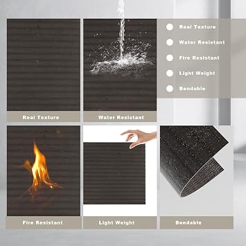 3D Wall Panels - 4PCS 47.2x23.6 Faux Stone Wall Covering - MCM Modified Clay Material for Home Art, Accent Brick, Modern Exterior/Interior Decoration, Covering 31 sq.ft Texture Black