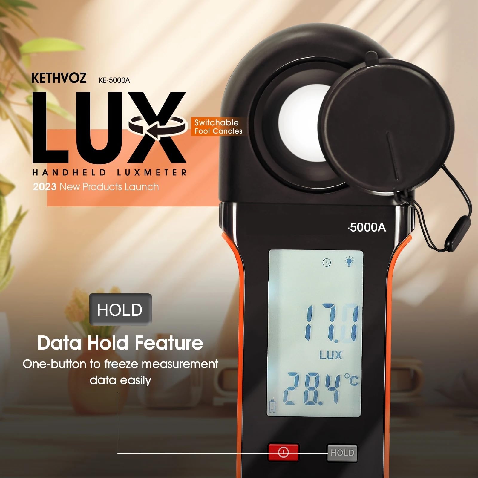 Digitaler Beleuchtungsstärke-Lichtmesser, 400.000 Lux/FC Beleuchtungsstärke-Tester mit 270° drehbarem Sensor, Datenprotokollierung, for Zimmerpflanzen Innenarchitektur