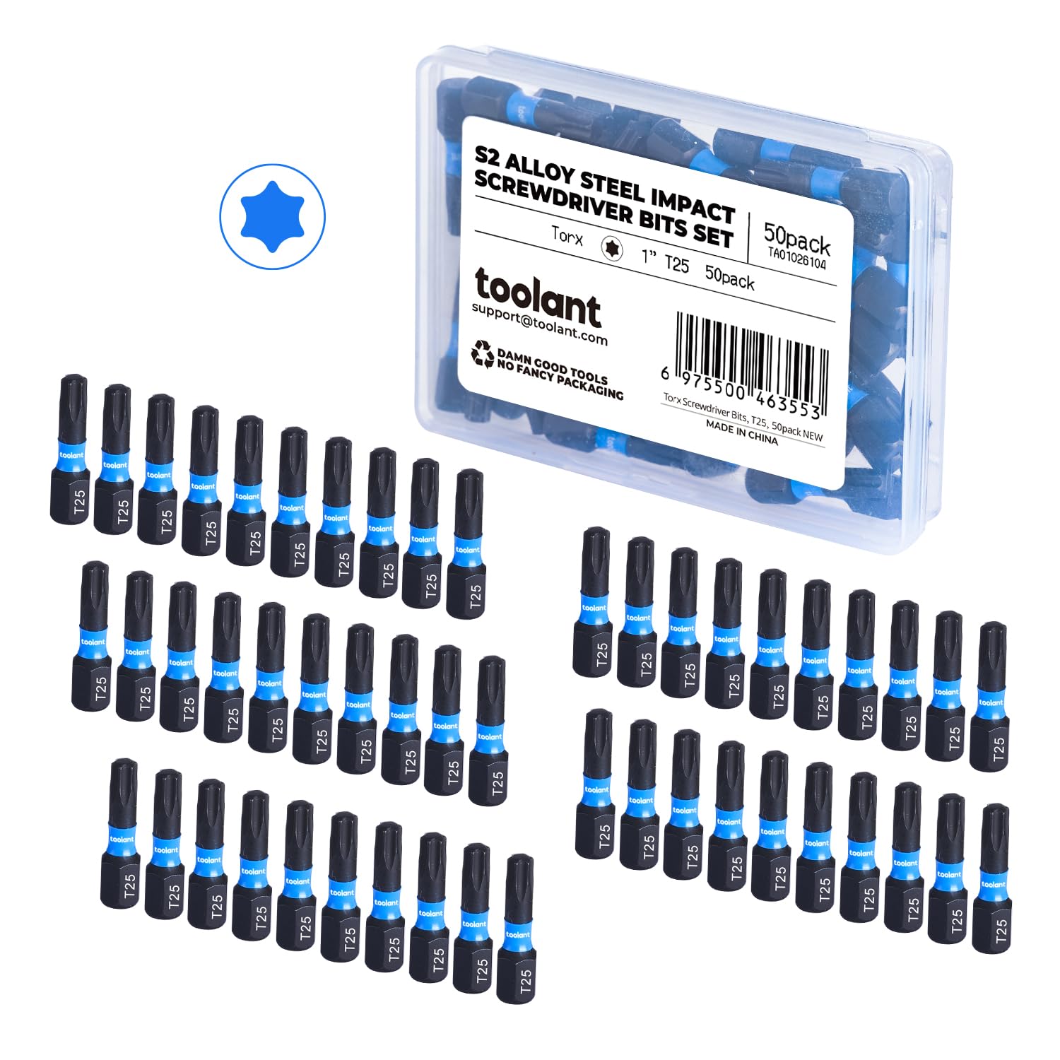 toolant 50PCS T25 1" Impact Torx Bits S2 Steel