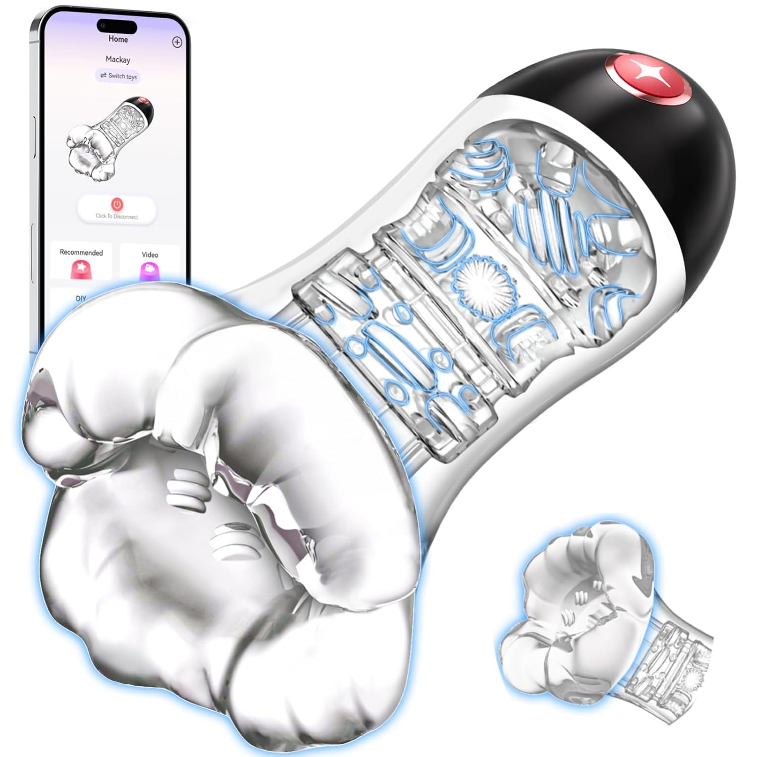 Male Masturbator Penis Vibrator - Uoffile Transparent 4IN1 Male Sex Toys for Men with 9 Training Strokers Modes