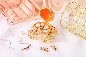 QIFU Pumpkin Carriage Series Enameled Trinket Box Hinged Decorative Collectible Figurine Unique Gift to Store The Ring
