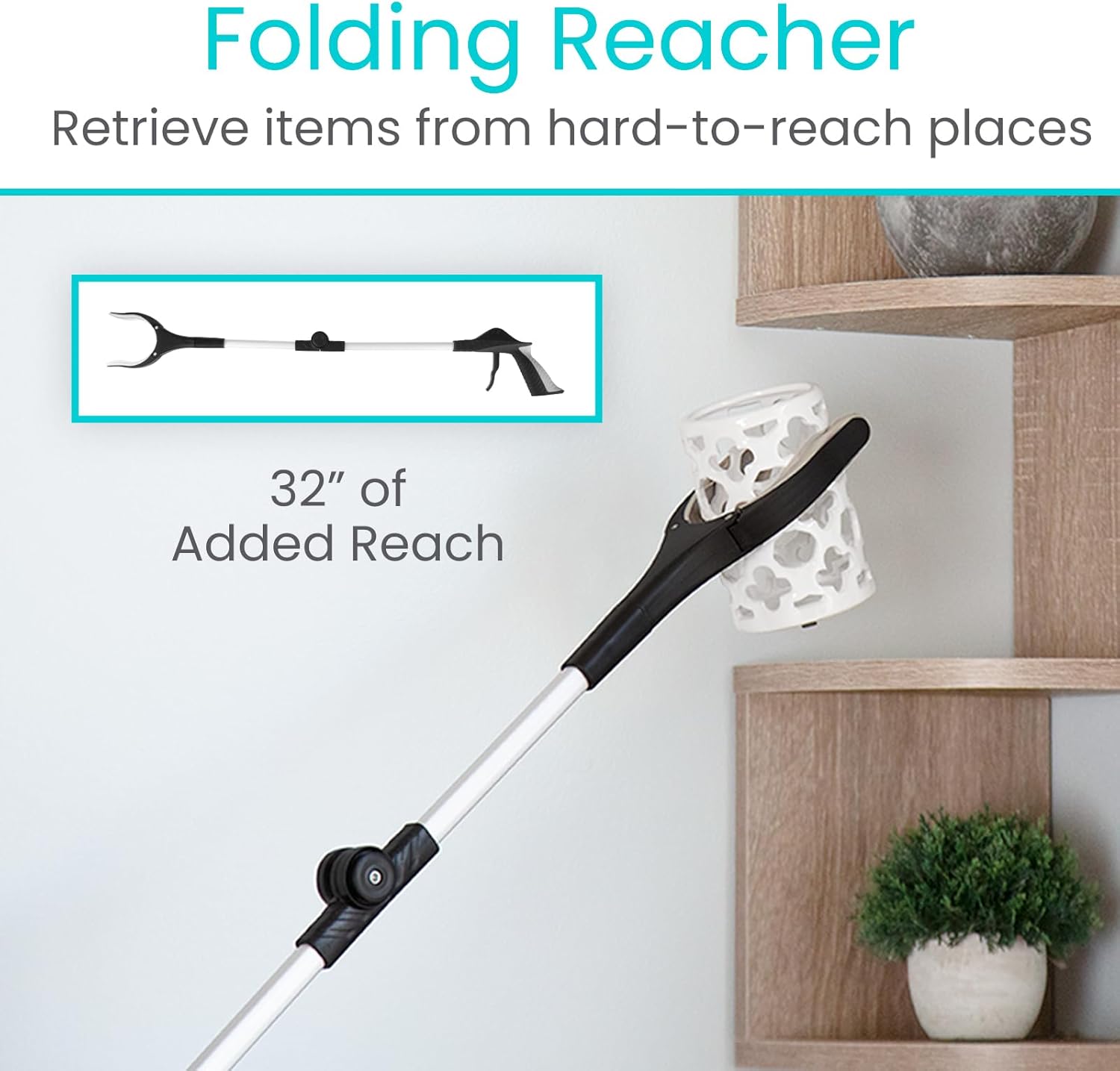 Vive Hip and Knee Replacement Kit (6 Pcs) - After Surgery Recovery Set for Seniors - Handicap Aid, Leg Loop Lifter, Reacher Grabber, Long Handle Shoe Horn, Shower Loofah, Sock Assist, Dressing Stick