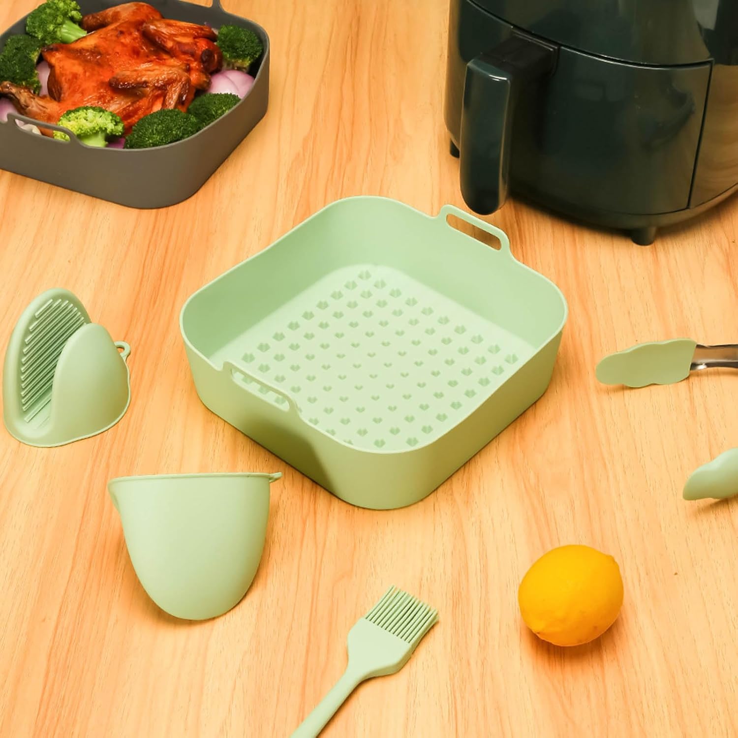 Silicone Baskets Square Non-Stick Food Grade Kitchen Air Accessories 3 Colors for Cooking Pad