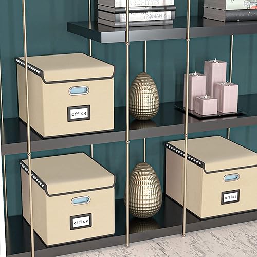 Vista 266 de Huolewa Cajas organizadoras de archivos con tapas, plegables de lino para colgar y almacenar con tobogán de plástico para oficina/decoración/hogar