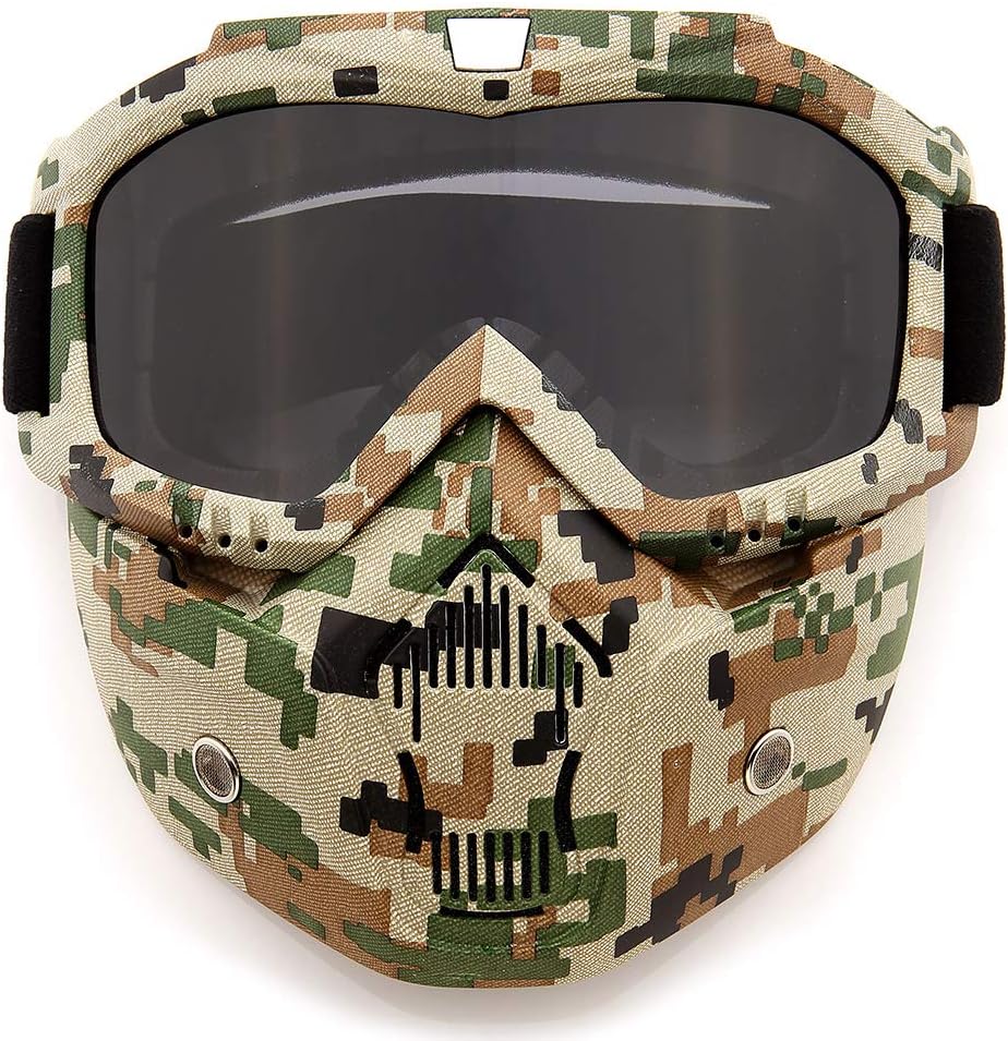 SPOSUNE Motorcycle Goggles Paintball Mask, Detachable Face Mask, Dirt Bike Safety Goggles for Men Women