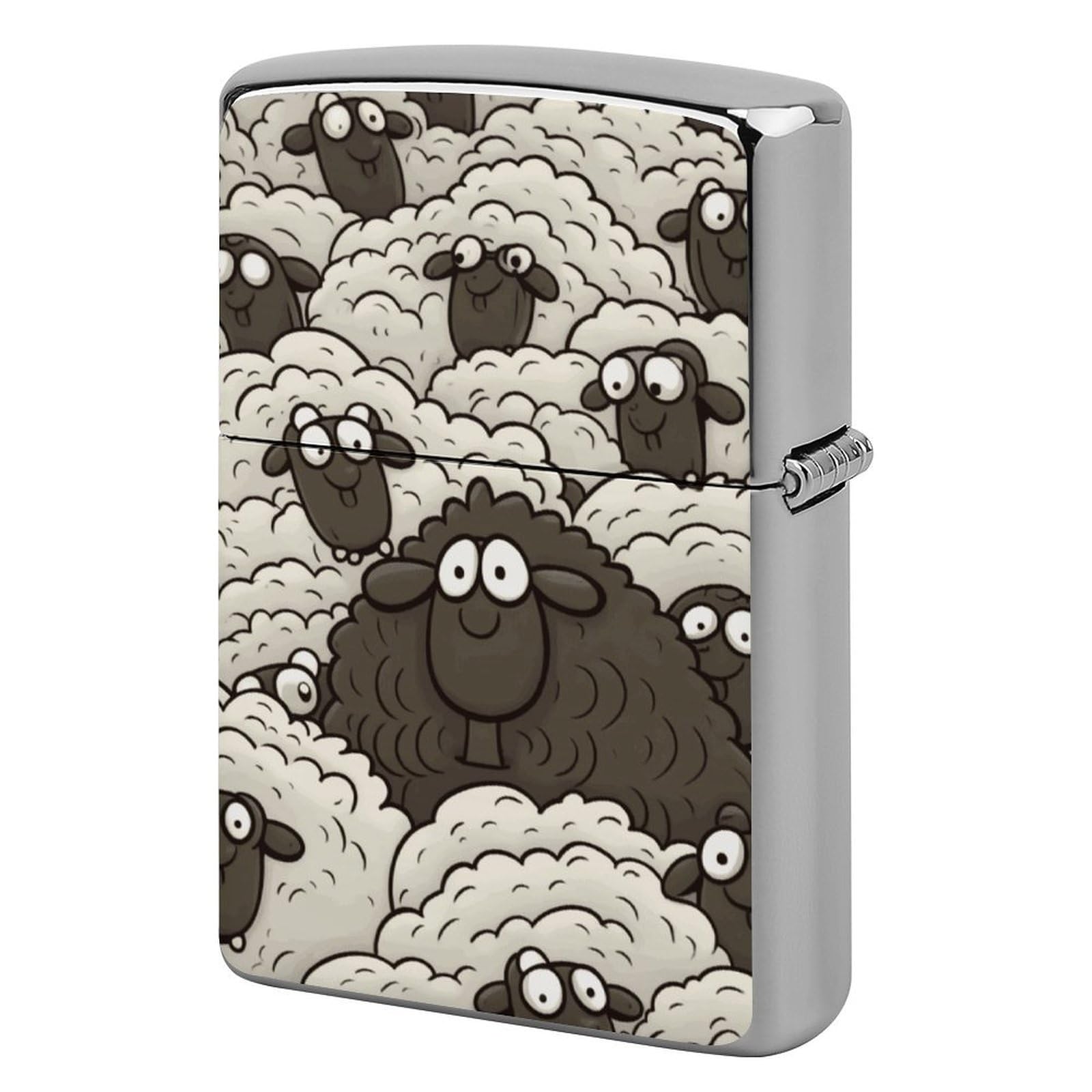 Cartoon Black White Sheep Lighter Case Cover Vintage Metal Lighter Sleeve Reusable Lighter Protective Cover Decorative Lighter Holder Birthday Gifts for Men Women
