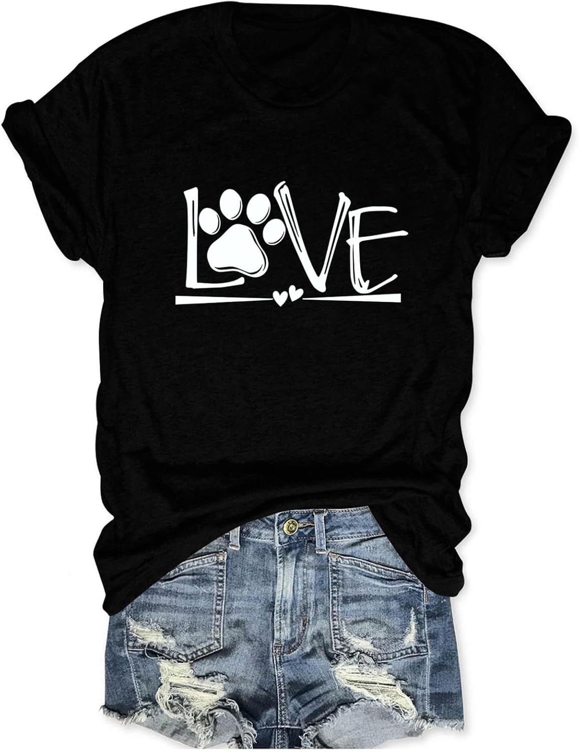 Dog Mom Shirts for Women Letter Love Printed T Shirts Front Heart-Shaped T-Shirt Trendy Crewneck Summer Tops Clothes