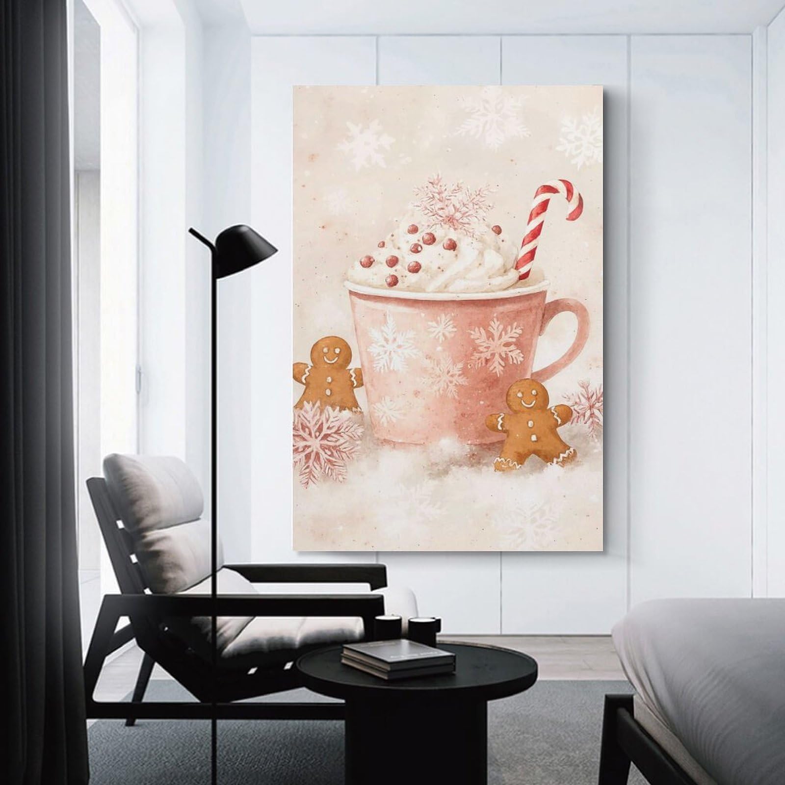 Junmoney Decorative Wall Artwork Watercolor Christmas Cocoa with Gingerbread Men, 20x30inch(50x75cm), for Calm Bedrooms, Home Corners Or Flats, An Easy Wall Refresh for Bedrooms