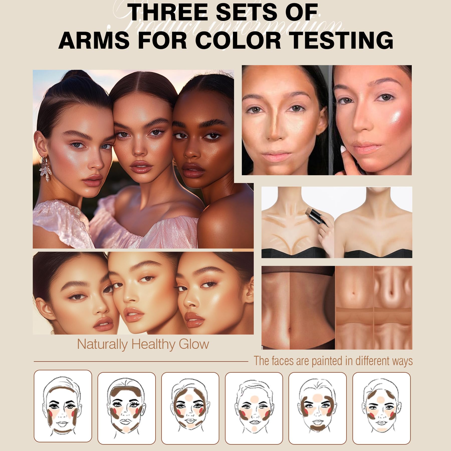 3PCS Contour Highlighter Blush Stick Set Waterproof Long-Lasting Cream Stick for Cheeks, Lips & Eyes, Long-Lasting & Easy to Apply - Image 3