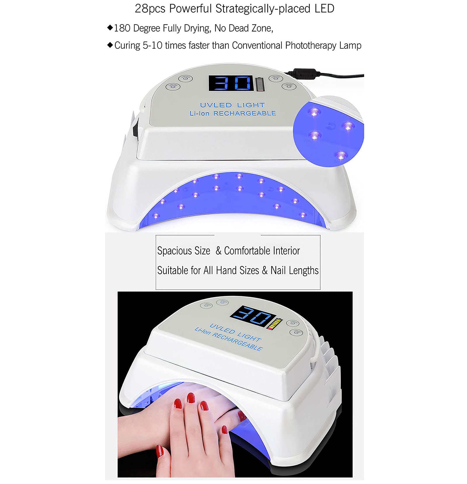 Lámpara de Uñas LED Inalámbrica Profesional de Alto Rendimiento Recargable de 64 W Luz de Curado de Uñas de Gel UV LED Herramienta de Arte de Uñas
