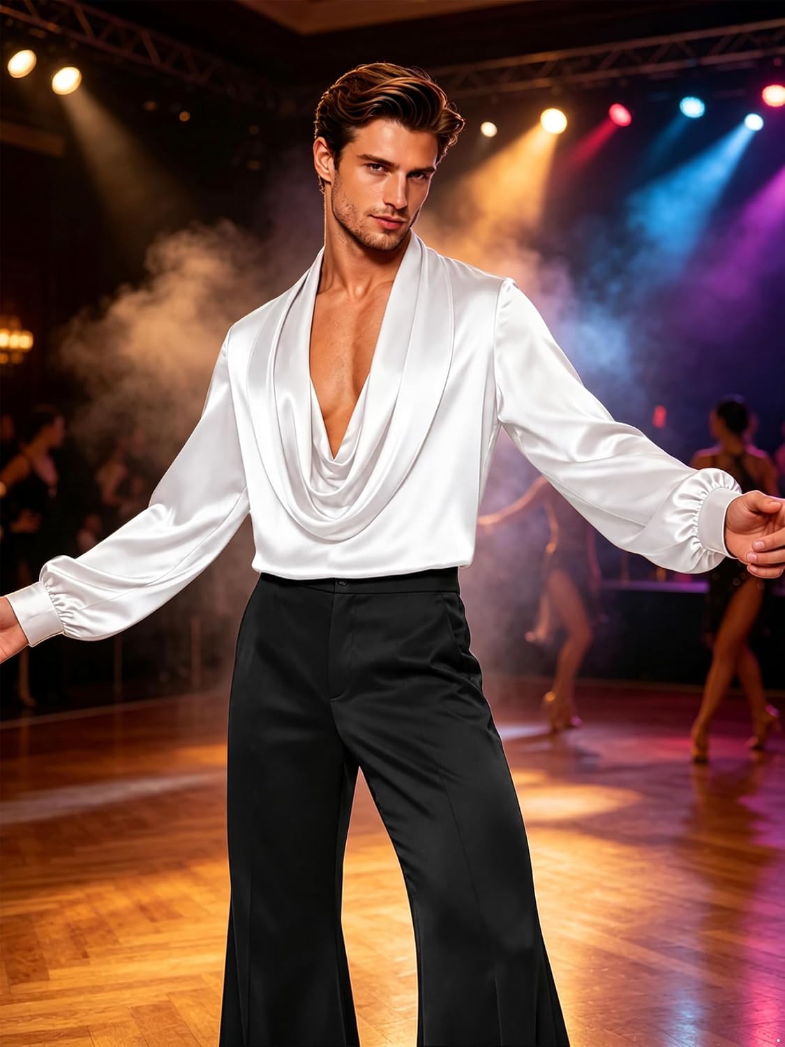 Sywiyi Men's Latin Dance Shirt Tops Modern Ballroom Performance Clothes