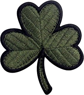 Insignia de trébol irlandés táctico, trébol de la suerte Broche Bordado de Gancho y Parche de Gancho y bucle de cierre, Verde oliva