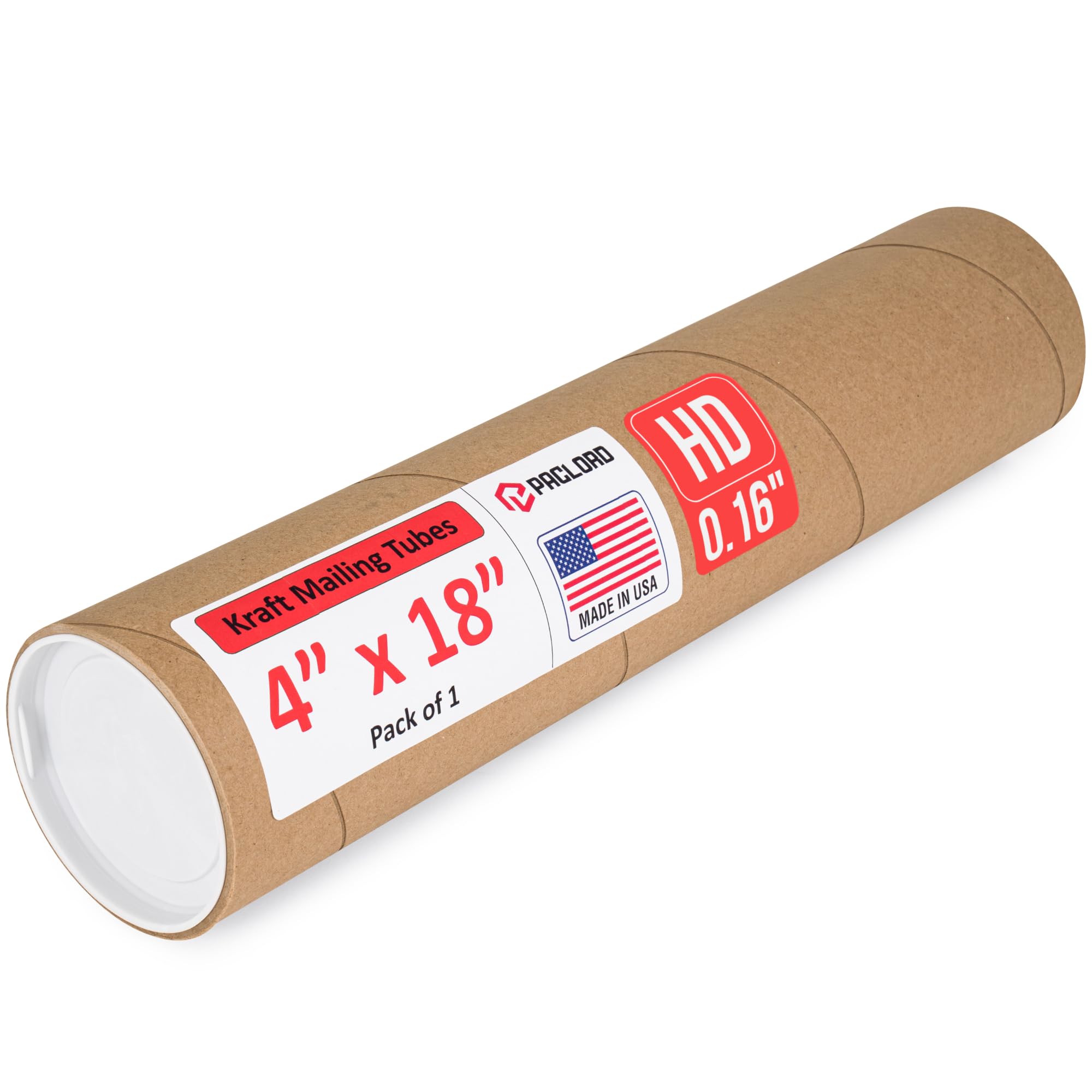 4" x 18" Heavy-Duty Reinforced Cardboard Mailing Tube, Pack of 1 Tube with 2 Caps – Secure USPS Approved – Great for Shipping and Storing of Prints, Artwork, Posters or Documents