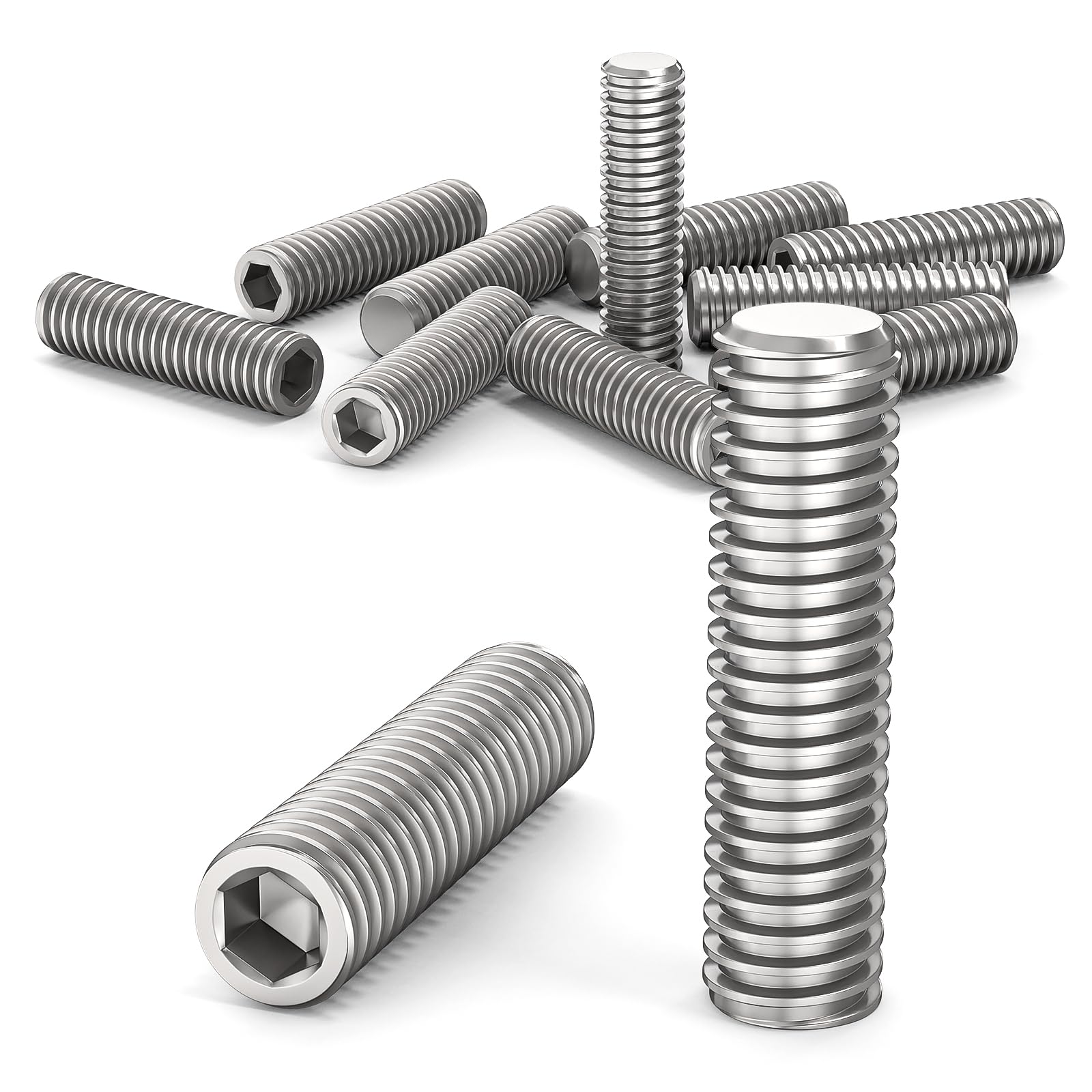 ORTAVA 10 viti senza testa, viti filettate M8 x 30 mm, DIN 913/ISO 4026 con esagono incassato (ISK) e tappo conico, vite senza testa in acciaio inox (argento)