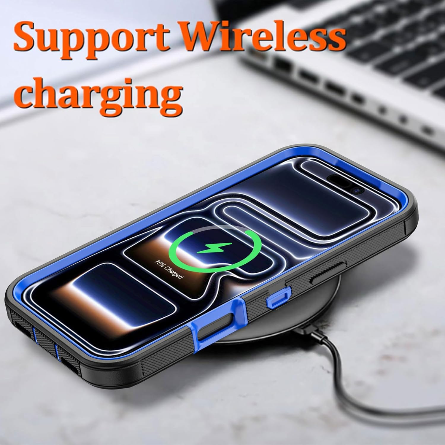 Compatible with iPhone 17 pro Case, with Belt Clip Holster Heavy Duty Rugged Shockproof Full Body Protection Kickstand Cover for iPhone 17 pro Phone（Black+Blue） - Image 3