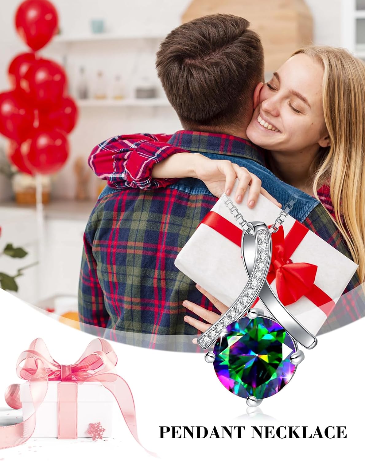 Necklace for Her Birthstone Necklaces for Women Fine Jewelry Heart Birthstone Pendant Necklace for Women 18K White Gold Plated Zirconia Necklaces Wedding Anniversary Birthday Mothers Day Jewelry Gifts For Her Mother Wife - Image 4