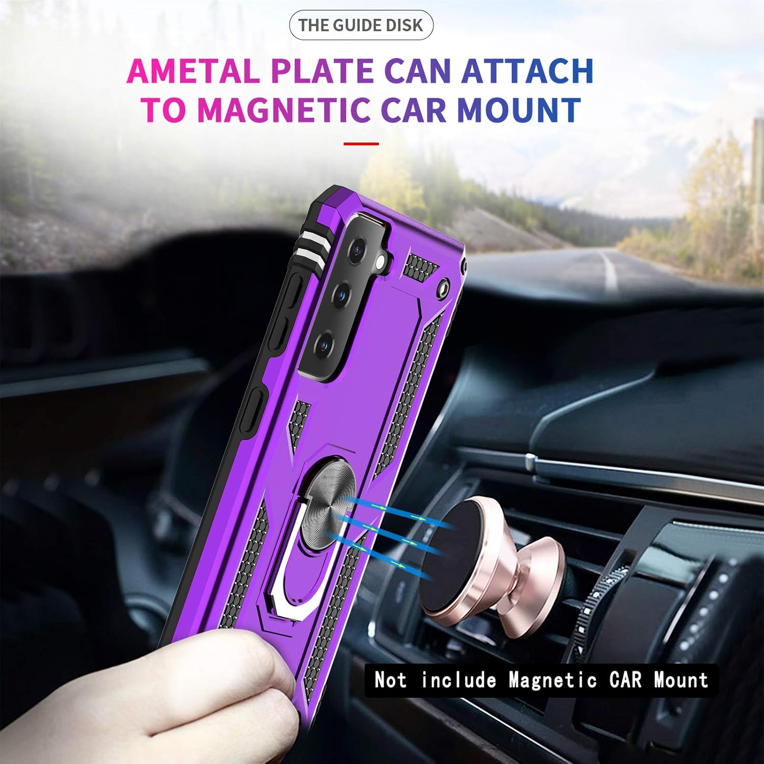 LeYi Compatible with Samsung S21 5G Case with [2 PCS] 3D Curved Screen Protector, [Military-Grade] Magetnic Ring Holder Kickstand Protective Phone Case for Galaxy S21 5G 6.2 inch (2021), Purple