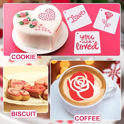 Miniatura 8 de Teling 80 plantillas de amor de corazón para el día de San Valentín para pintar de 3 x 3 pulgadas, plantillas de pintura reutilizables de San