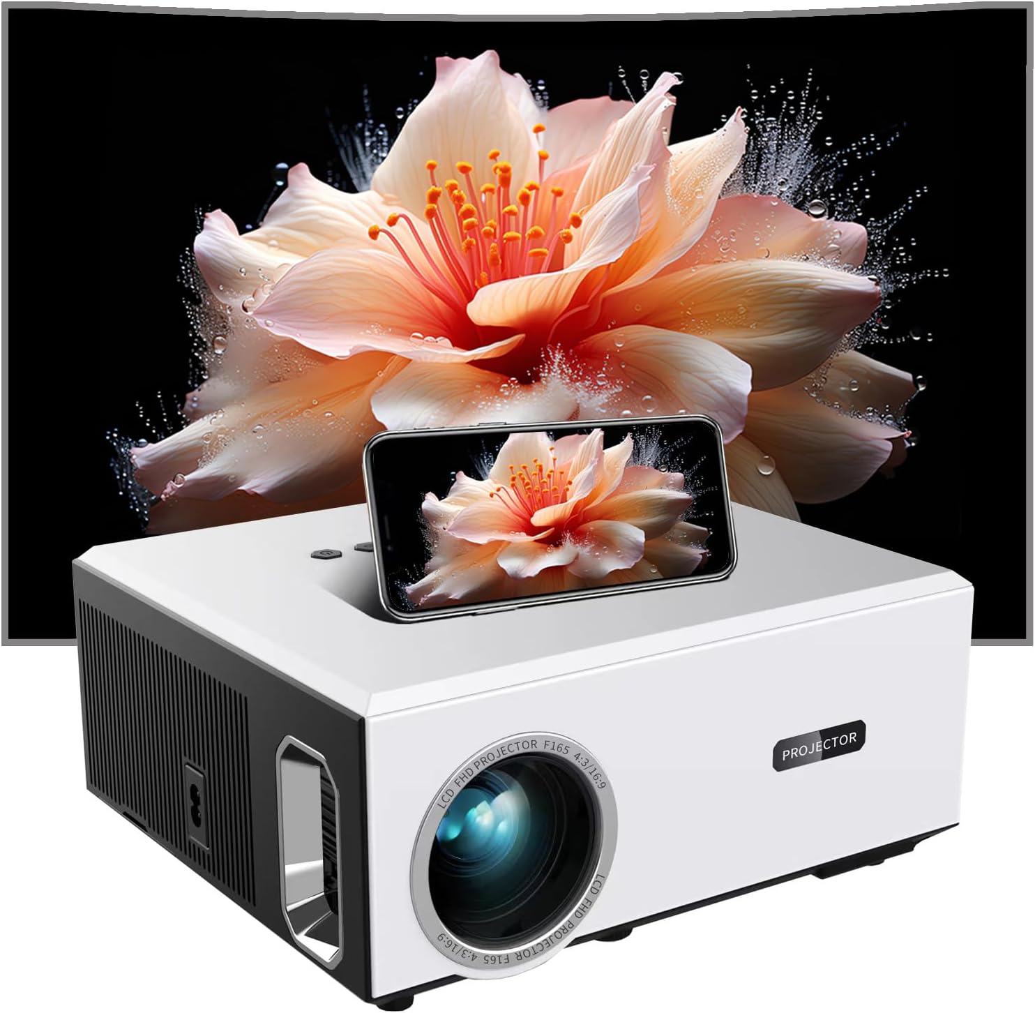 [Auto Focus] 4K Projector with Wifi and Bluetooth,Outdoor Movie Projector with 500"Display,6D Keystone Correction,50%Zoom,PPT,Native 1080P Projector 4K Compatible TV Stick,iOS,Android,Win