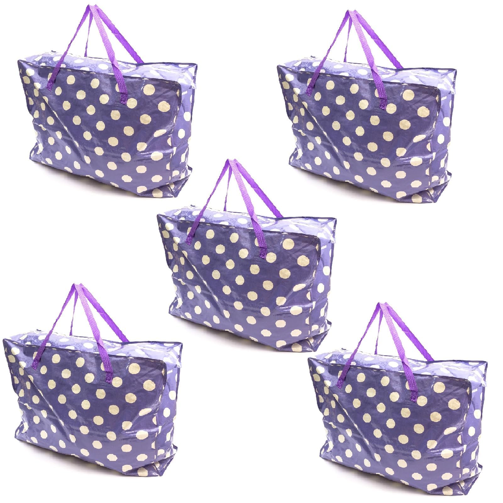 Heavy Duty Laundry Bags X-Large With Zip Spot Design Red or Purple Strong Storage Bag 75x60x25cm (Purple, Pack of 5)