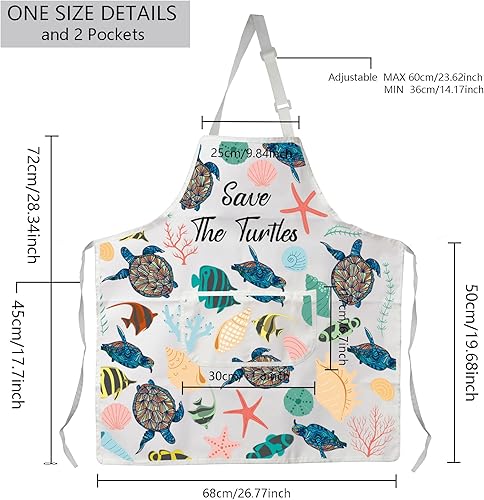 Miniatura 2 de MBMSO Delantal de cocina de tortuga, delantal de tortuga marina para mujer, regalo para amantes de las tortugas marinas, delantal de regalos para