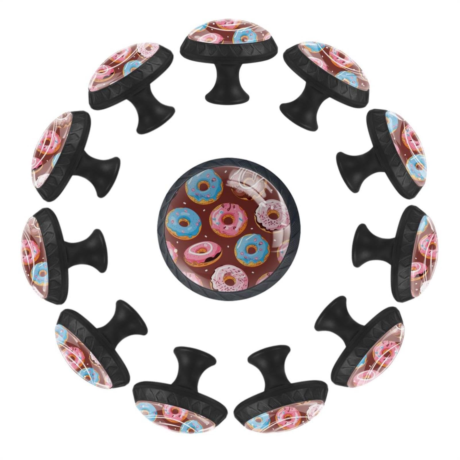 Boutons de tiroir ronds en verre transparent donuts bleu et rose x12