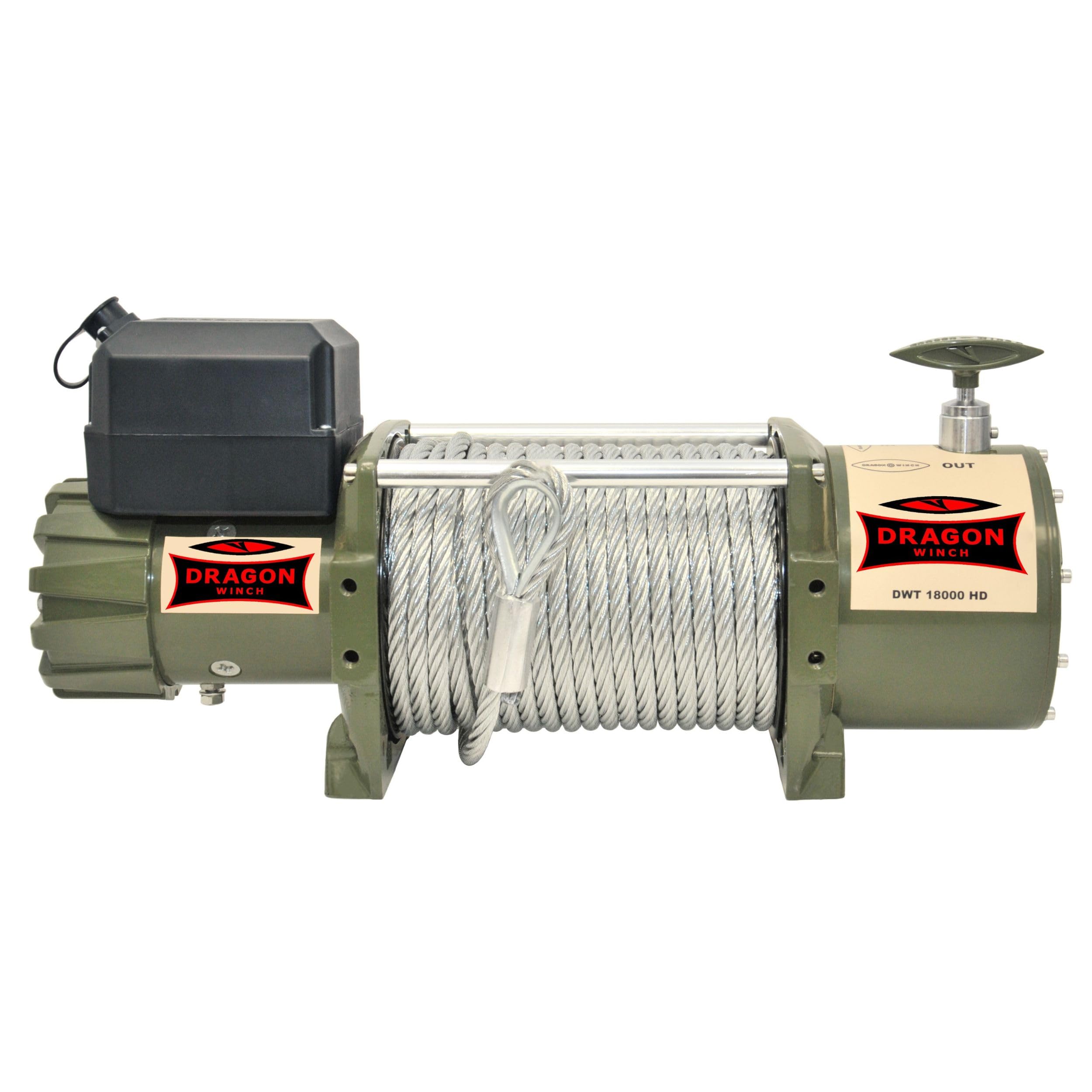 DRAGON WINCH - Verricello Elettrico Truck 24V 18000 lbs (8165 kg) Cavo in Acciaio 31m per Vigili del Fuoco, Veicoli Commerciali e Furgoni incluso telecomando senza fili + accessori per verricello