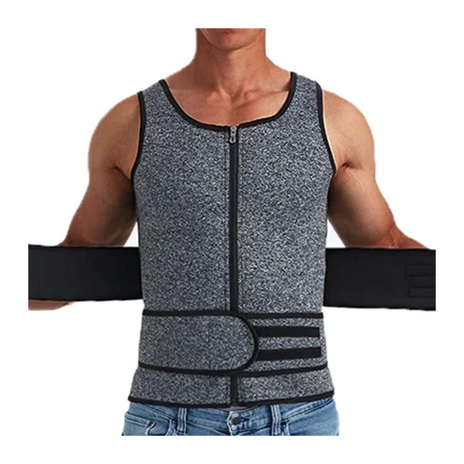 Camiseta Reductora Hombre Hombres Body Shaper Cintura Entrenador Chaleco Doble Cinturón Sudor Camisa Corsé Top Abdomen Adelgazar Shapewear Fitness Trajes(Gray,XXL)
