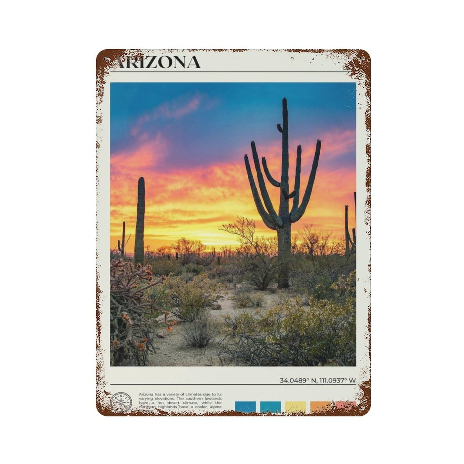 xiaoxiaoshen Real Photo Arizona Decor USA Wall Decor Art Metal Tin Poster Modern Home Decor Art Home Bar Shop Decorations Vintage Sign 40x30cm