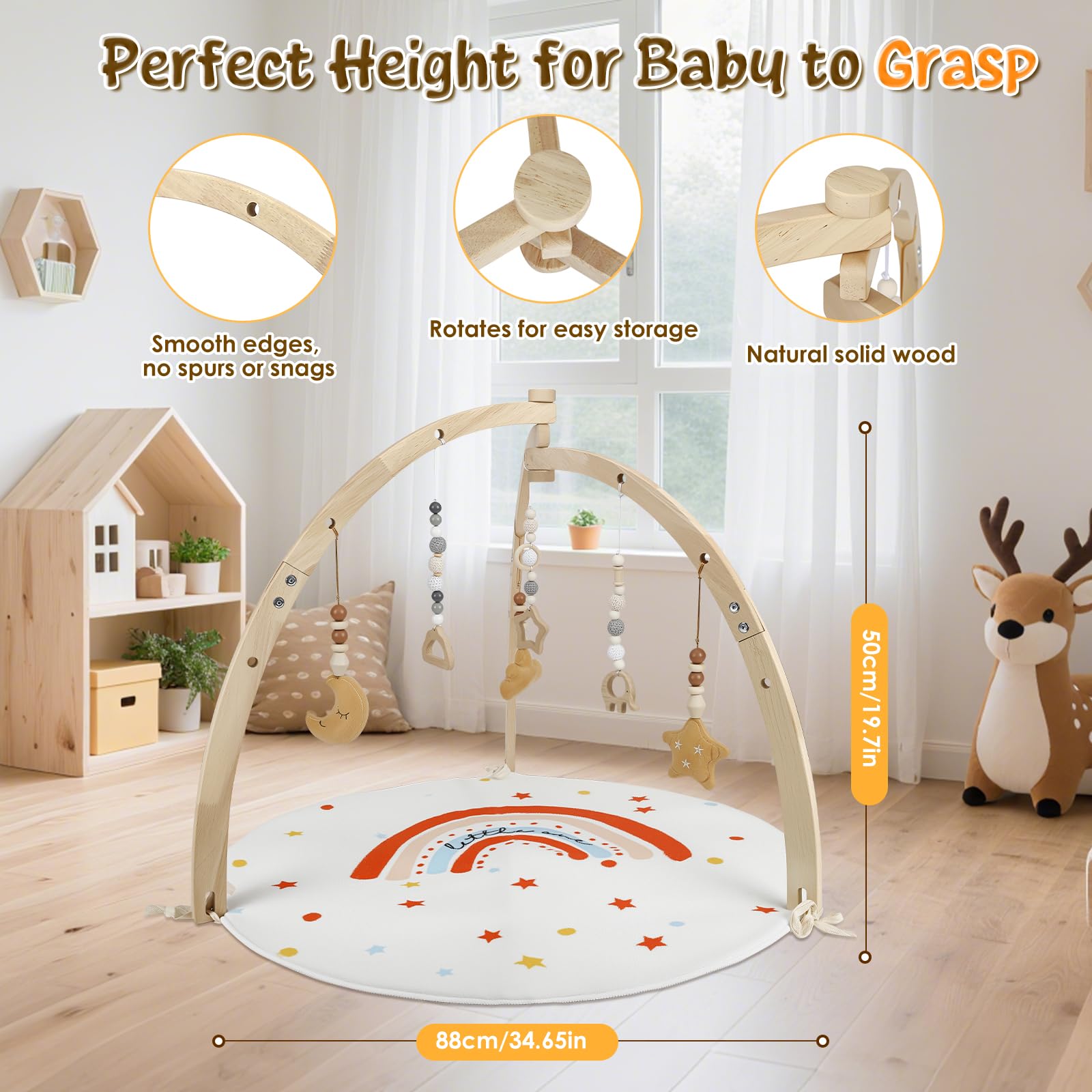 Spielbogen Baby Aus Holz,Geschenke Für Neugeborene,Babyparty Geschenk | Mit 6 Abnehmbaren Spielzeugen Zum Greifen,Spieldecke Baby Mit Bogen,Baby Spieldecke Für 0-18 Monate