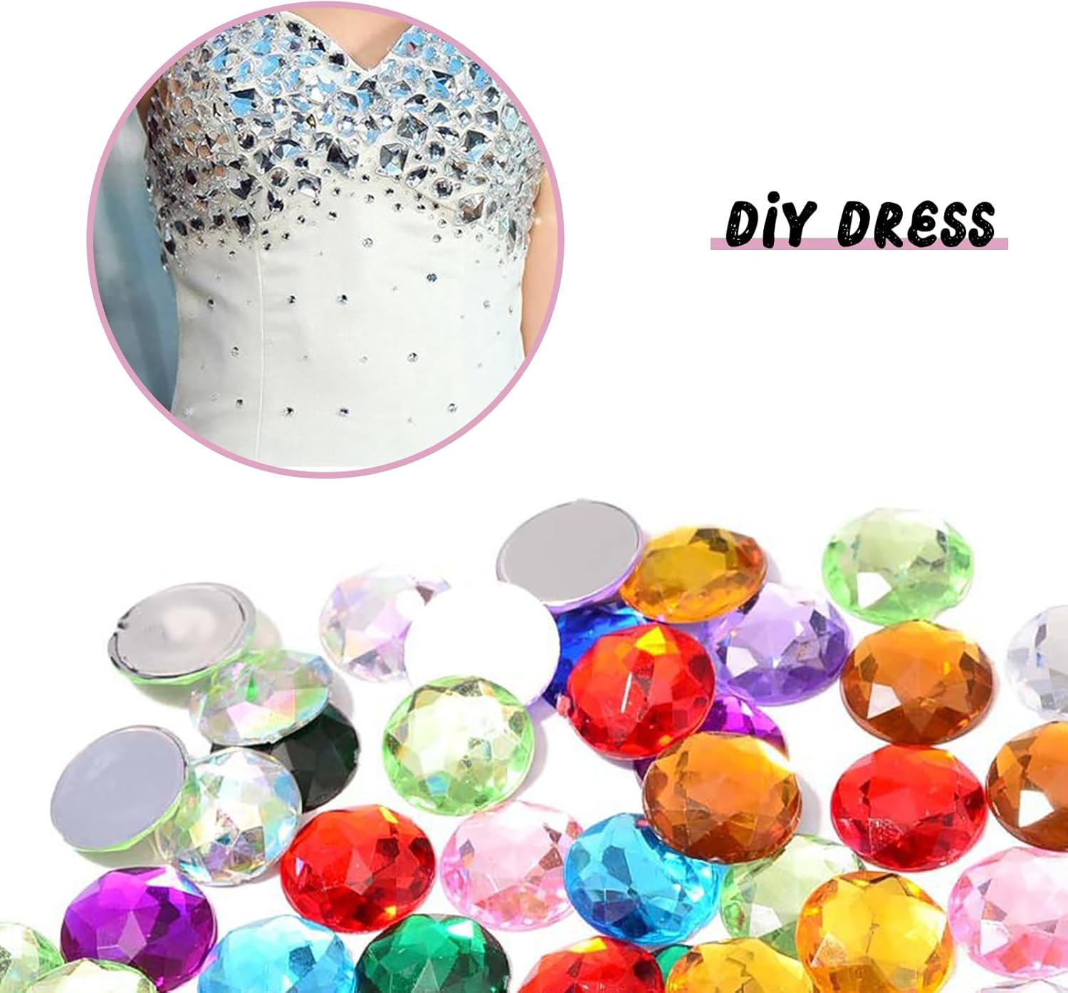 150Pcs 25MM Flat Back Round Acrylic Rhinestones, Round Acrylic Big Flatback Gems, Colorful Plastic Glitter Gems, Cosplay Gems Jewels for Costume Jewelry Making Invitation Wedding Craft Decoration - Image 5