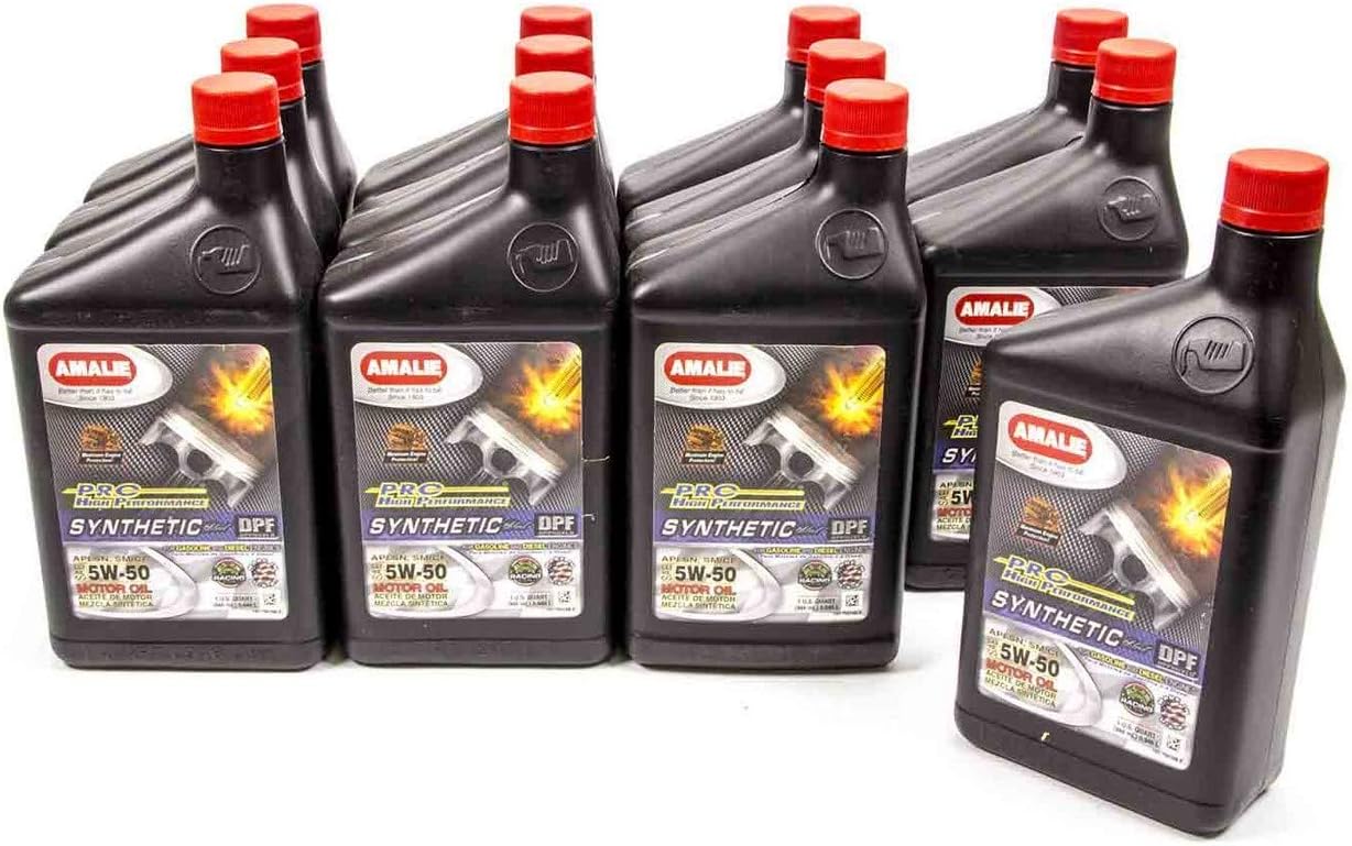 Amalie Pro High Performance Synthetic Blend 5W-50 Motor Oil (160-75616-56) 1 Quart Bottle, Pack of 12