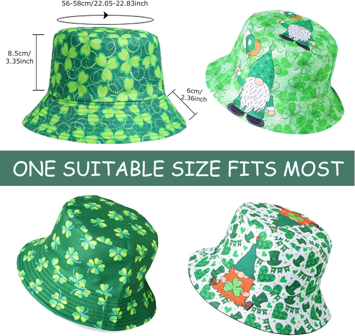 6 Pcs St. Patrick's Day Party Hats Accessories Funny Shamrock Bucket Hats Funny Green Irish Leprechaun Hats for Men & Women, Lucky Clover Top Hats for St. Patty's Day Party, Parades, Outdoor