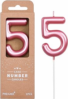 PHD Cake 2.76 inch Classical Pink 5 Number Birthday Candles for Party Celebration
