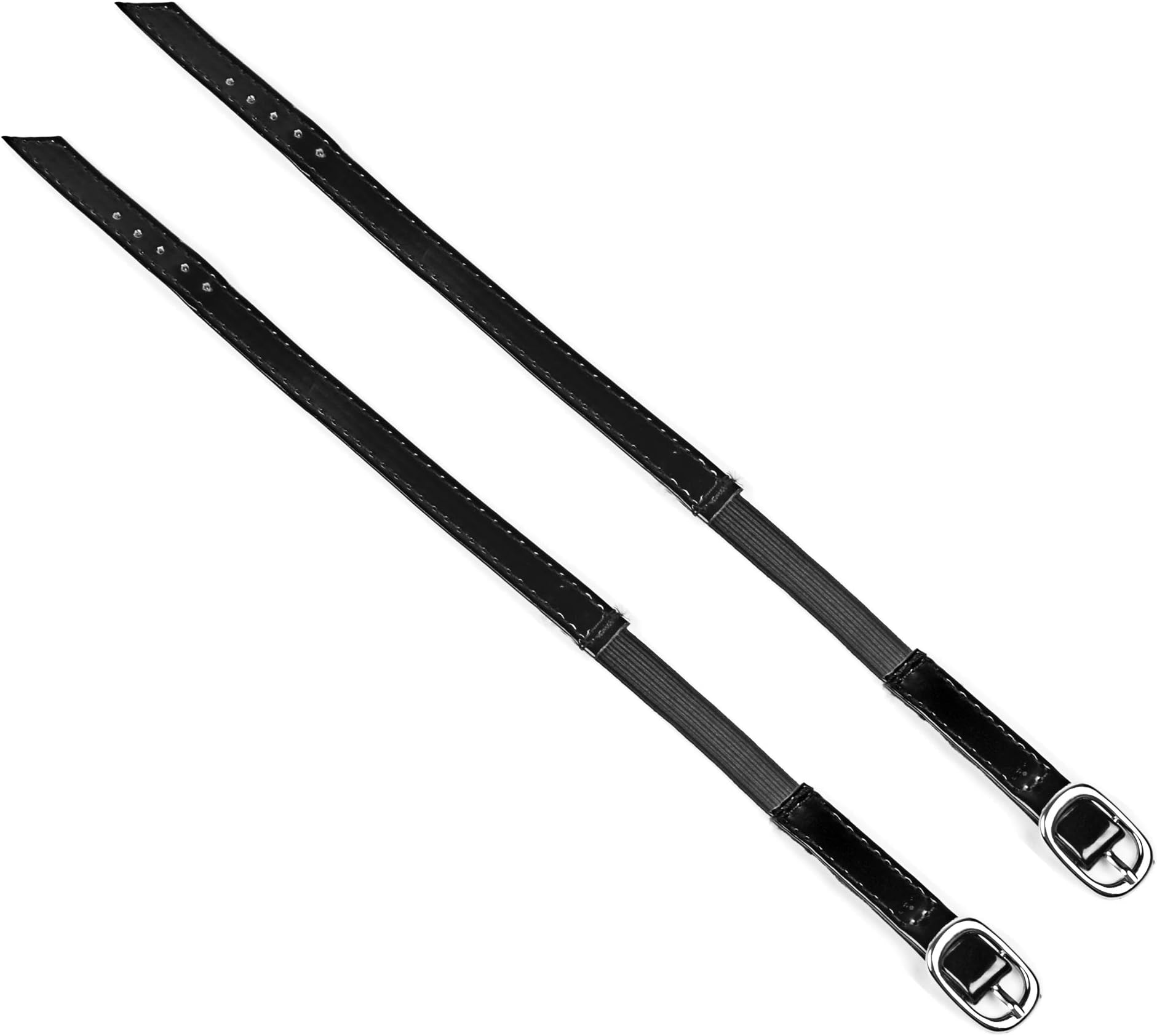 Beautyflier Black Stretchy Flexible PU Leather Lady High Heeled Shoe Bungee Shoelaces, Shoe Straps with Buckle 1 Pair
