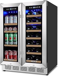 24 Inch Wine and Beverage Refrigerator, Dual Zone Beverage Cooler with Glass Door, Built-In or Freestanding Wine Fridge with Fast Cooling, 20 Bottles and 88 Cans Large Capacity