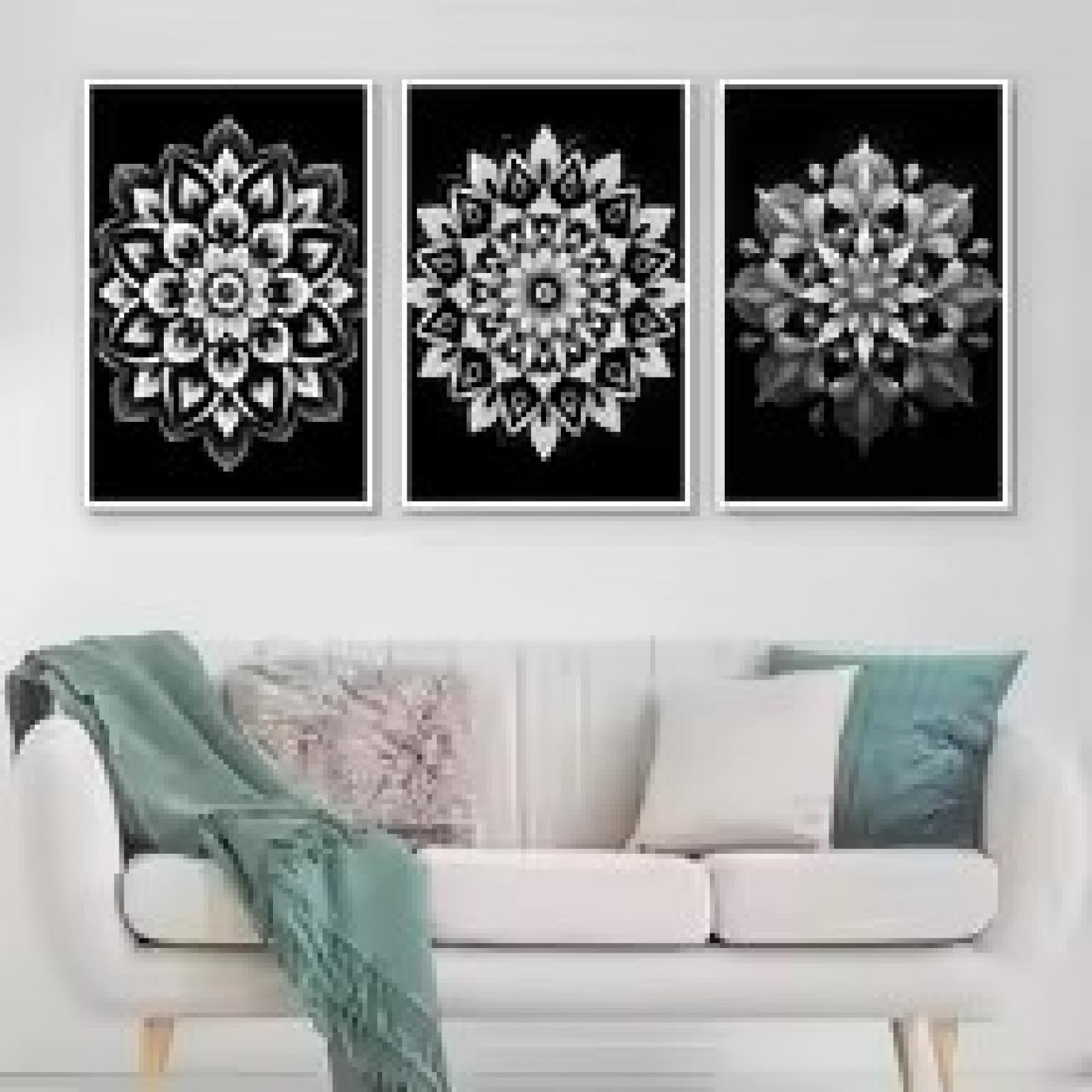 Impression sur toile mandala noir et blanc 60x80cm cadre image HD maison salon - 8