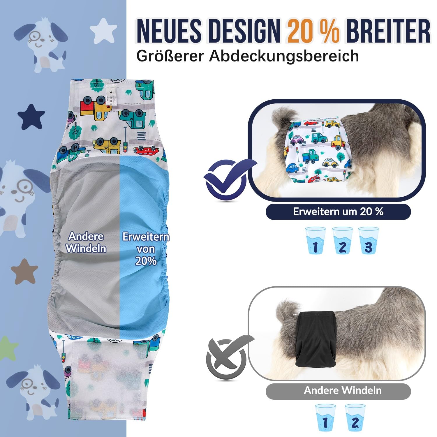 SlowTon Hundewindeln für Rüden, 3 Stück waschbare Wiederverwendbare Rüdenwindel Höschen für Hunde Läufigkeit und Inkontinenz, hoch saugfähige Rüdenbinde mit starkem und flexiblem Befestigungsmittel