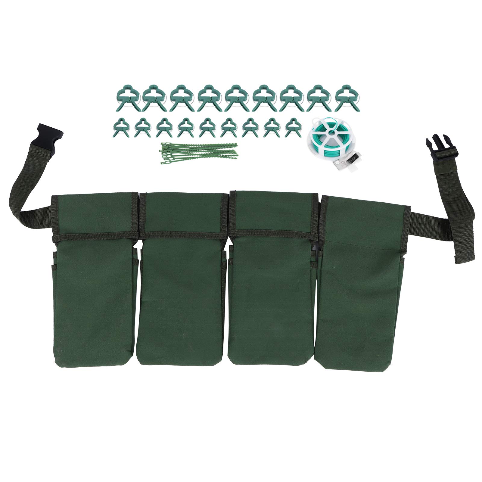 Set di attrezzi da giardinaggio in tela con clip di supporto per piante Kit di fascette regolabili per giardinieri Accessori professionali per lavori di giardino Verde 483g