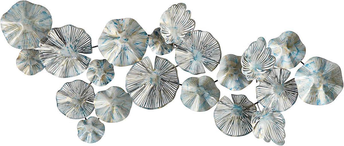 Casi natural 5 pies. x 2 pies. Decoración de arte de pared con montaje de metal floral costero, Plata
