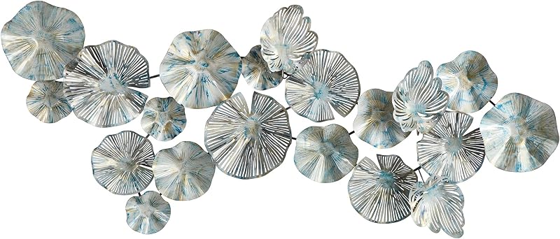 Casi natural 5 pies. x 2 pies. Decoración de arte de pared con montaje de metal floral costero, Plata