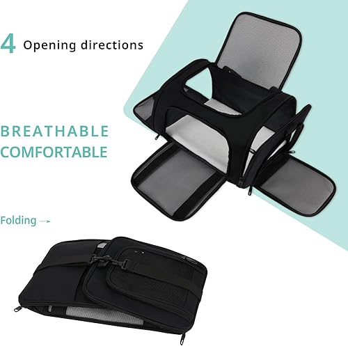 Miniatura 5 de Transportador para gatos, transportador de mascotas para gatos medianos y grandes, aprobado por la TSA con 2 cremalleras de prevención de escape