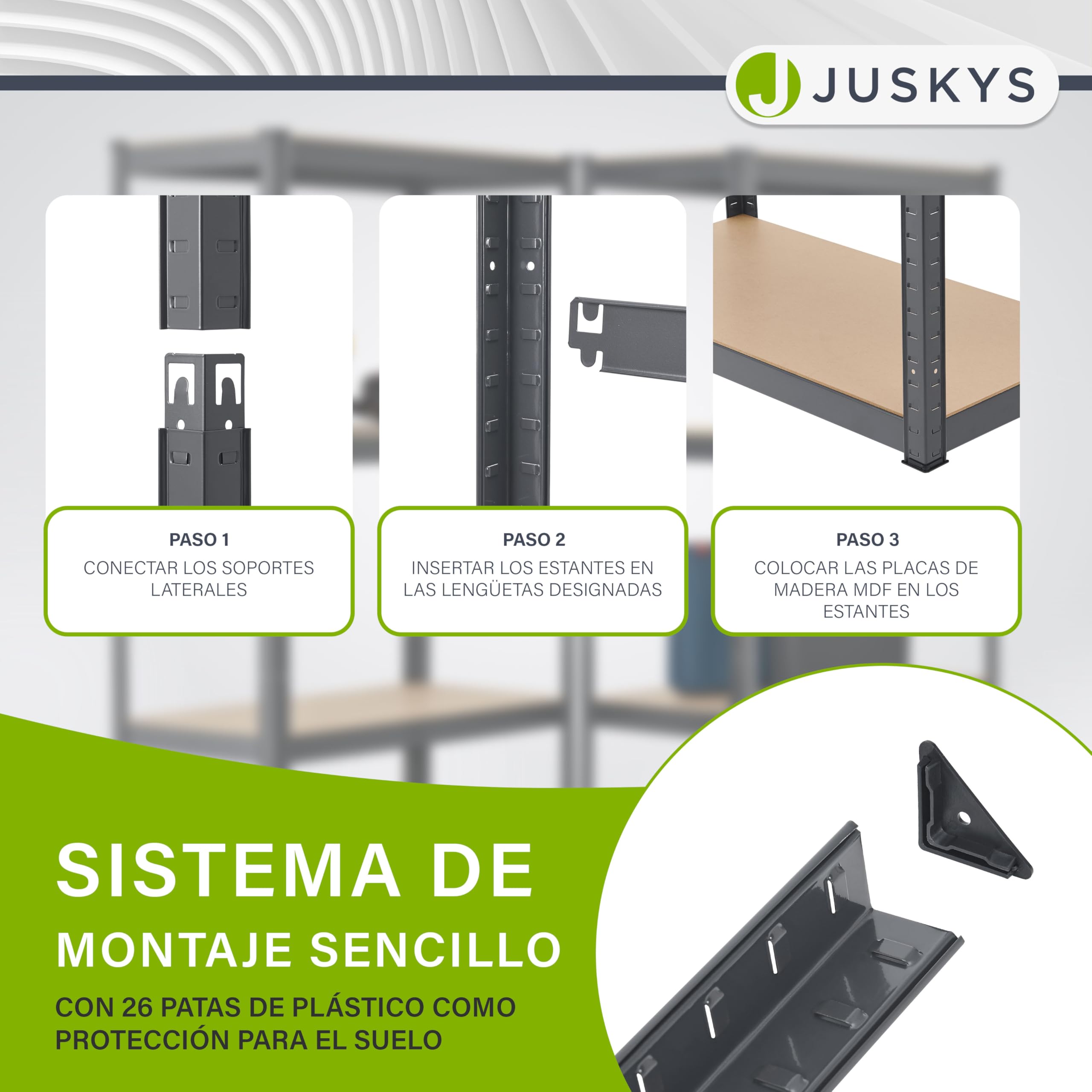 Juskys Juego de 3 estanterías metálicas Easy | 1 estantería esquinera y 2 estanterías de Almacenamiento | 15 estantes de Madera MDF | 2625 kg | Estantería para Cargas Pesadas en Color Gris