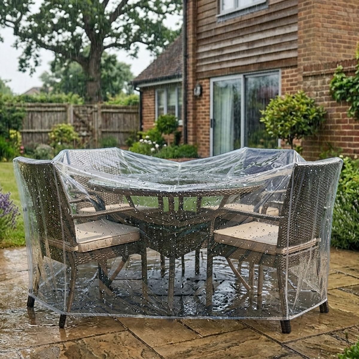 LAMINET - Fundas para Muebles de Exterior (Cubierta Transparente, Mesa Redonda)