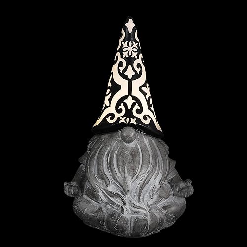 Miniatura 9 de Exhart Gnomo de jardín, escultura de estatua de jardín gris meditación solar, sombrero de filigrana LED, decoración de césped y patio al aire libre,