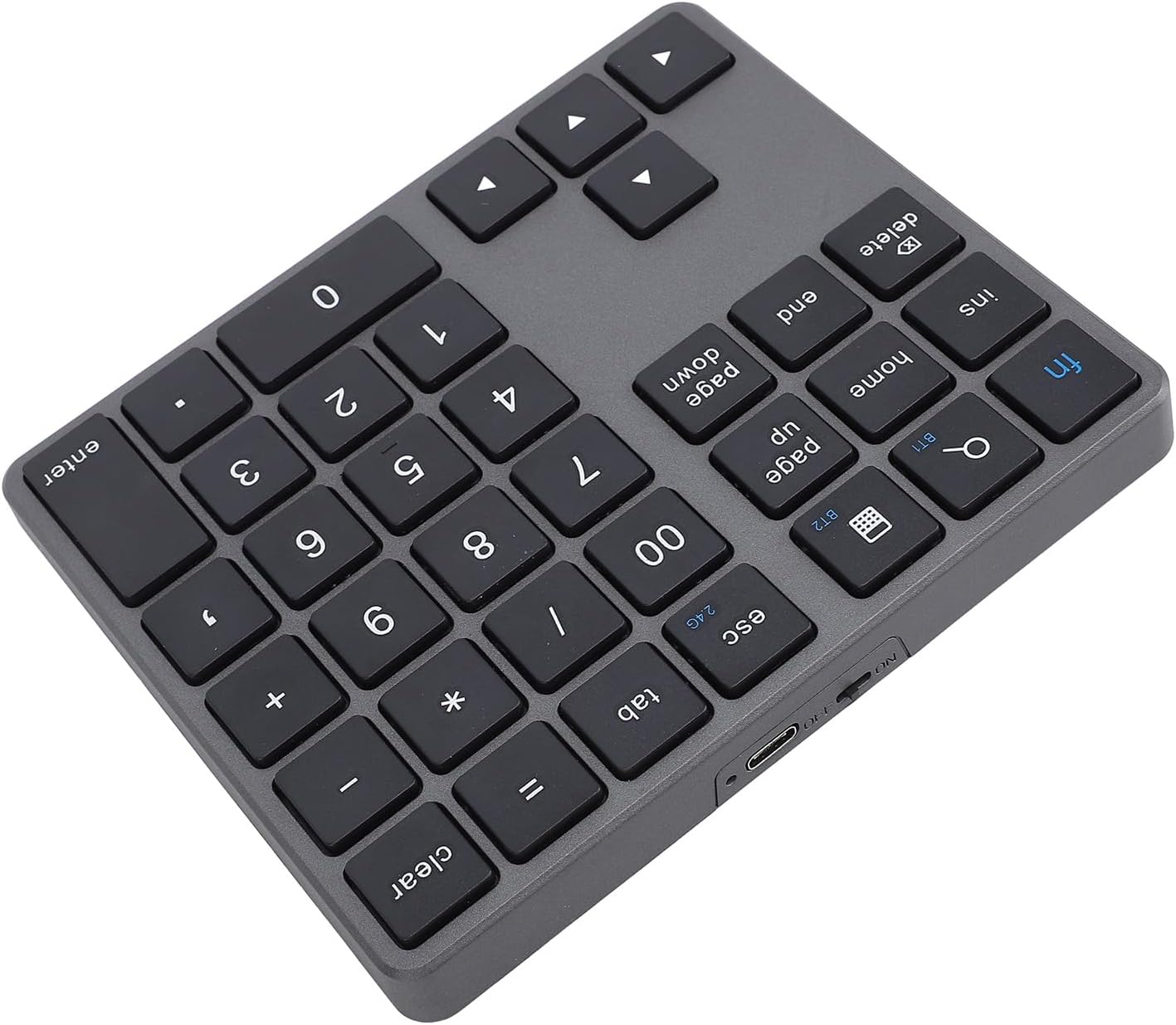 Sanpyl Cordless Number Pad, 35 Keys 2.4GHz Cordless Bluetooth Numeric Keypad Rechargeable Ultra Silent External Numeric Pad for OS X Laptop Desktop Smartphone (Gray)
