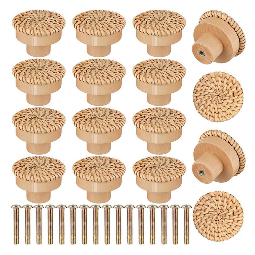 Littimoon Wooden Handles Beech Rattan Drawer Knobs Wardrobe Furniture Handle Cupboard Door Handle Dresser Pulls Furniture Hardware