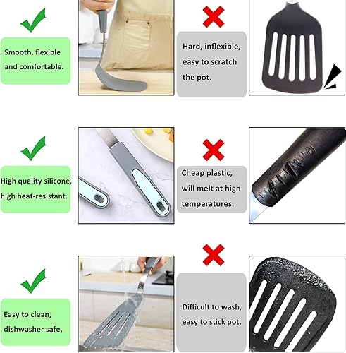 Miniatura 3 de To encounter Juego de 5 espátulas de silicona, espátulas de silicona antiadherentes, utensilios de cocina resistentes al calor, volteador giratorio